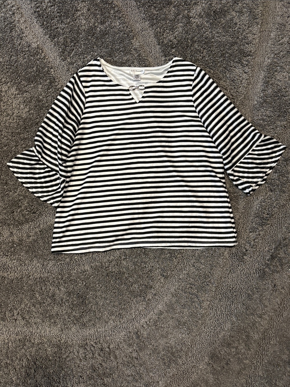 Striped Ruffle Sleeve Top - Black & White size 1X